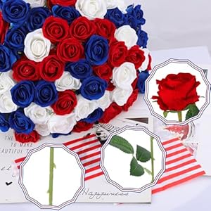Hananona artificial roses in bulk fake velvet silk roses realistic roses for 4th july wedding centerpieces independence day flower arrangement home decor 50 red white blue  urban country home decor