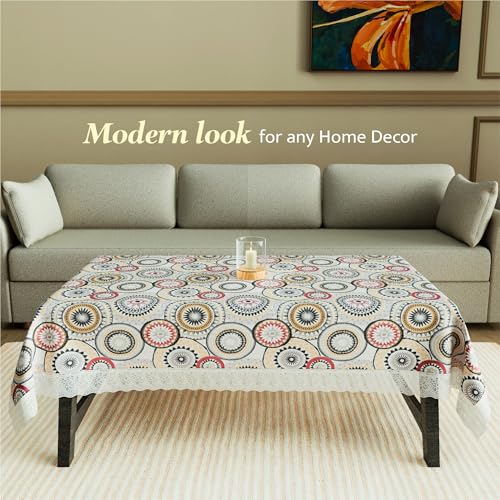 Image of Kuber Industries 40x60 Inch PVC Table Cloth 4 Seater | Multipurpose Dining Table Cover /Protector Sheet for Home, Party and Events | Rangoli Print - White