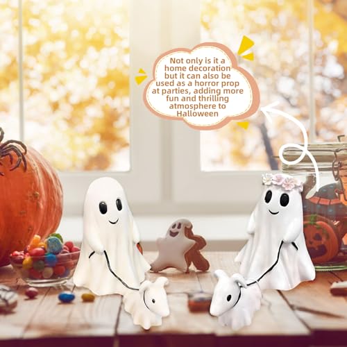 Ajuanbazha Halloween Ghost Walking Dog Statue, Geist mit Hunde Figur, Harz, 2024 Neue Halloween Dekoration, Junge