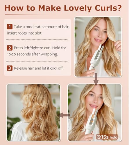 Image of Auto Hair Curler, Automatic Curling Iron with 4 Temperature & 3 Timer, Automatic Shut-Off, Anti-Scald, Anti-Tangle Rotating Curling Wand for Hair Styling, White