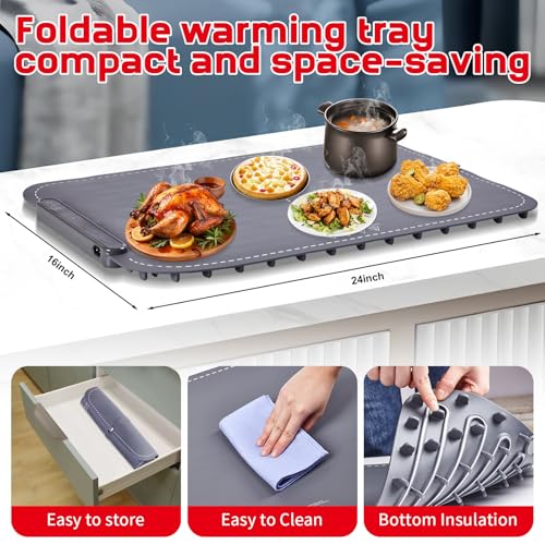 Image of Warming Mat for Food,10s Rapid Warm Food Warming Mat,3-Temp Food Warmer,Fast Heating BPA-Free Auto Shut Off Chafing Dishes For Buffet,Roll Up Food Warmers For Parties Buffet Valentine Gifts