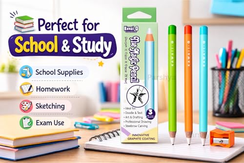 Image of Parshya Magic Pencil Shape Eraser Set with Sharpener | Premium Wooden Body Erasers for Kids, Students & Artists | Smooth Non-Dust Erasing | Ideal Birthday Return Gift(Pack of 2 Set)