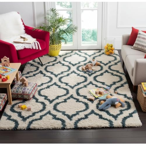 Image of Carpet for Hallway, Kitchen, and Modern Interiors, Cozy Shag Runner for Living Room, Entryway & Office Decor Size 4x6 feet Ivory Blue iii