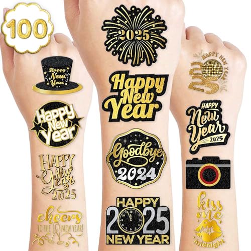 10 Sheets New Year's Eve Temporary Tattoos – 2025 Party