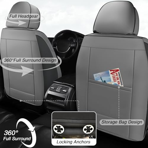 Image of Car Seat Covers for Chevrolet Equinox 2005-2026, Premium Nappa Leather Waterproof & Anti-Slip, Full Coverage Customized fit Chevrolet Equinox Seat Covers Front Set (2 Seats Luxury,Gray-Black)