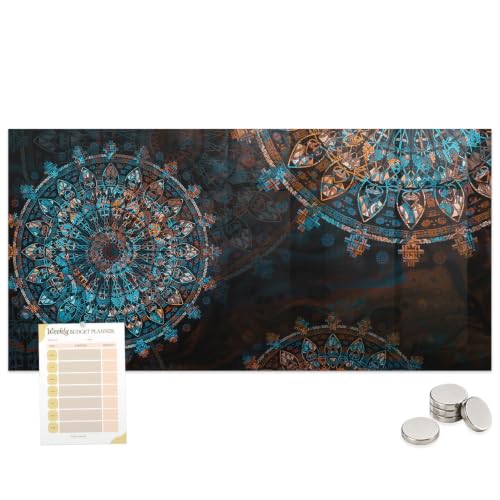 Pizarra Magnética de Cristal Mandala 100x70 cm | Tablero de Notas de Acero para Pared