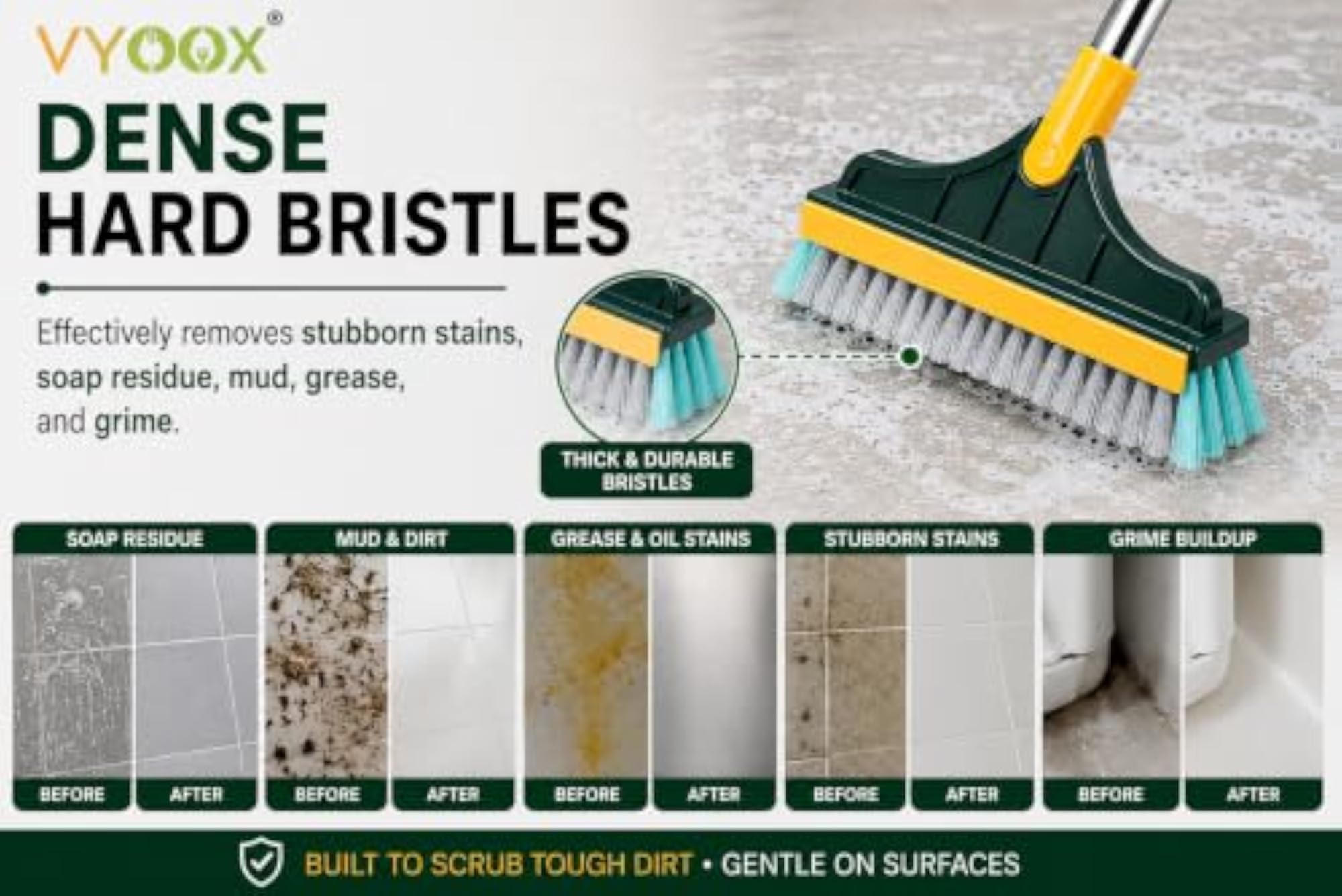 2 in 1 Long Handle Bathroom Cleaning Brush, Versatile Scrubber