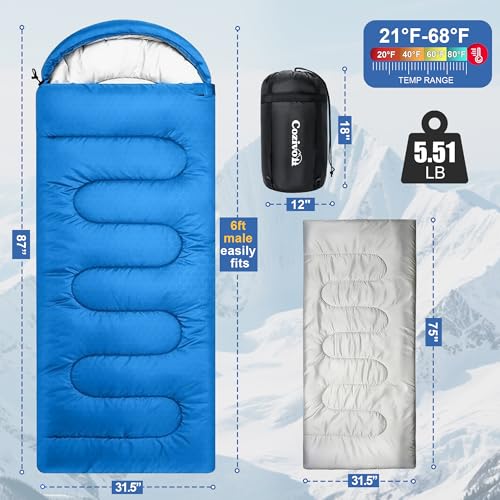 Image of 2-in-1 Detachable Sleeping Bag,Waterproof 4-Season Adult Sleeping Bags w /Removable Cotton Liner - Converts to 2 Lightweight Bags for Camping, Hiking, Travel