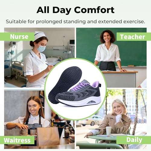 Image of AOV Wide Walking Shoes Women Arch Support Plantar Fasciitis Tennis Sneakers Orthotic Tennis Shoes for Workout Gym Black Size 8