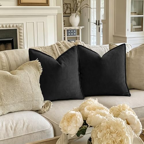 Image of ZWJD Black Pillow Covers 22x22 Set of 2 Chenille Throw Pillow Covers with Elegant Design Soft and Luxurious Decorative Throw Pillows for Couch, Bed, and Home Decor