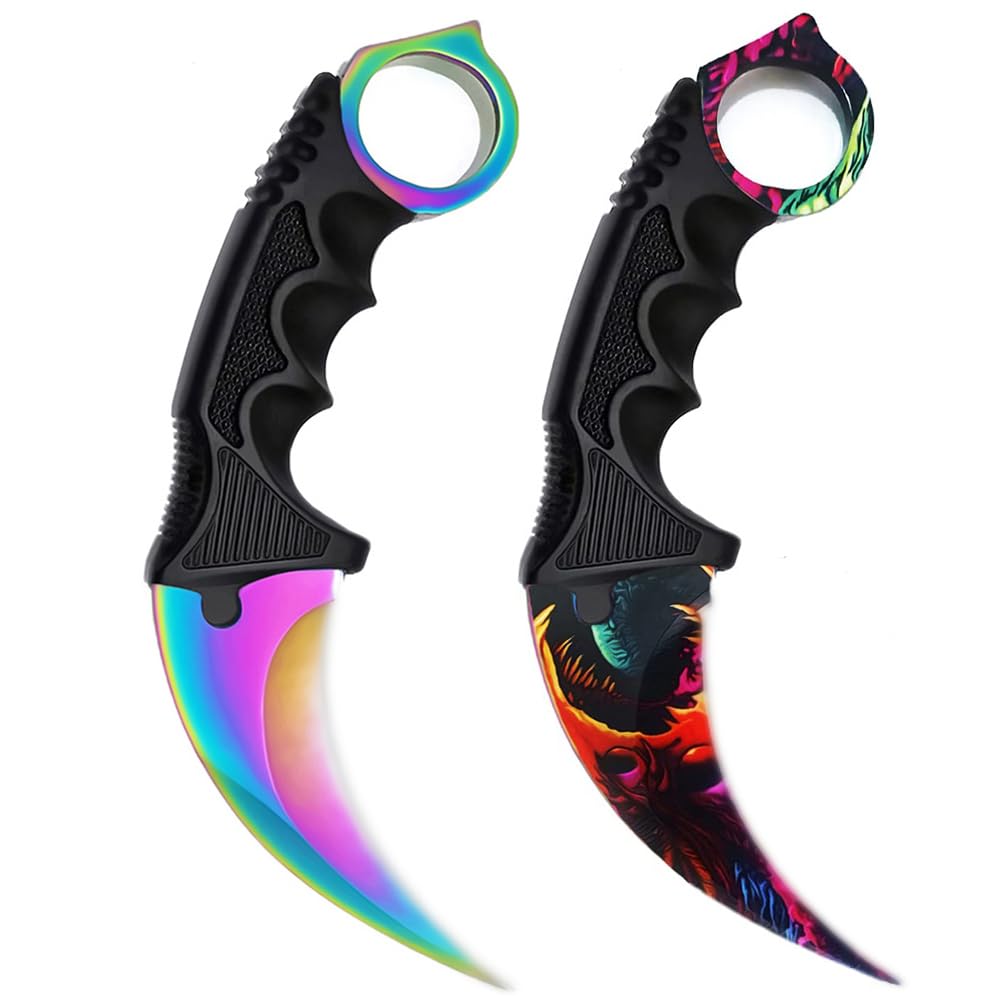 ZLIXING 2 Pieces Karambit Knife Trainer Dull Fixed Blade Practice Training Hunting Knives with Sheath Cool Stuff Gadgets Men Gifts Idea for Csgo