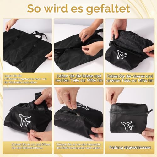 Aevcvok Faltbare Reisetasche, Handgepäck Tasche mit Schuhbeutel und Reißverschlusstasche, Tasche Handgepäck Flugzeug, Leichte Reisetasche für Reisen, Fitness, Camping (Schwarz)