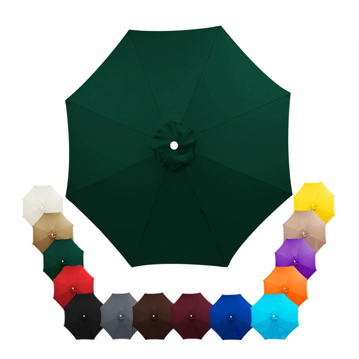 Parasol Replacement Canopy 2.5m, 2.7m, 3.5m, 6/8 Arms , Garden Umbrella Replacement Parasol Fabric, for Yard, Beach, Garden Umbrella, Canopy Only, Beige(Green,2.5m/8-Ribs)