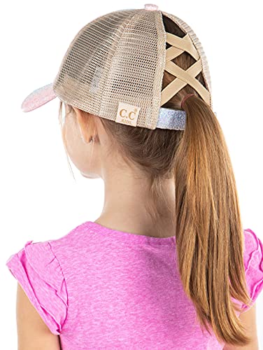 Image of Funky Junque Girl's Criss Cross Hat Messy Bun High Ponytail Kids Baseball Cap