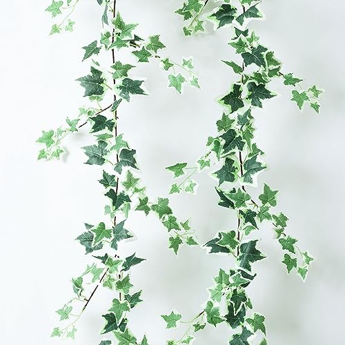 Image of mizii 2 Strands Artificial Vines Ivy Garland 71" Fake Vine with Silk Green Leaves Faux Hanging Plants Greenery Decoration for Bedroom Home Wall Party Wedding Arch Apartment Room Decor (WhiteIvy)