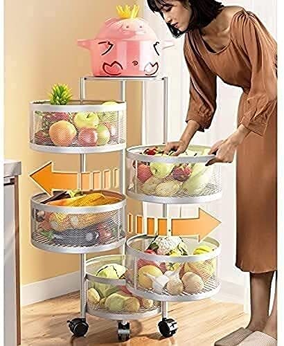 Cesta multicapa carrito de cocina cilíndrico con ruedas y estantes de 360° 5