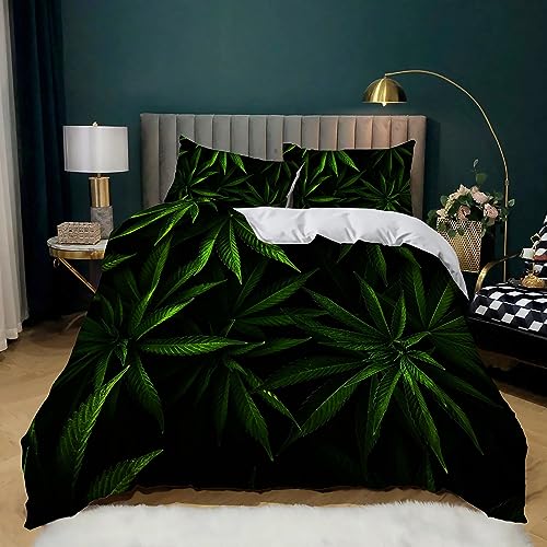 Housse de couette 2 personnes Green Leaves parure de lit microfibre 240x260