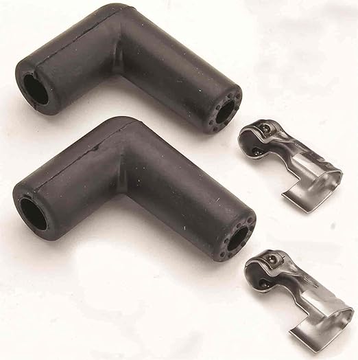 JEGS Spark Plug Boots and Terminals | 90° | Made In USA | Includes (2) Boots And (2) Terminals | Black | Designed For 7mm Or 8mm Ignition Wires | Heat-resistant Silicone