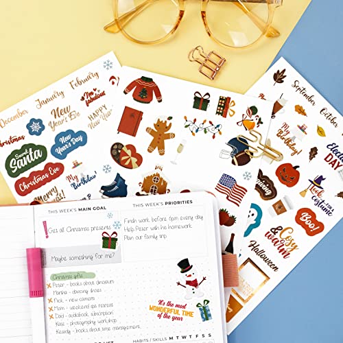 Image of Clever Fox Season Calendar Stickers 600+ Month, Holiday and Season Stickers for Your Planner, Monthly Diary, Calendar, 18 Sheets, Sticker Set Washi Tape (Holiday Package)
