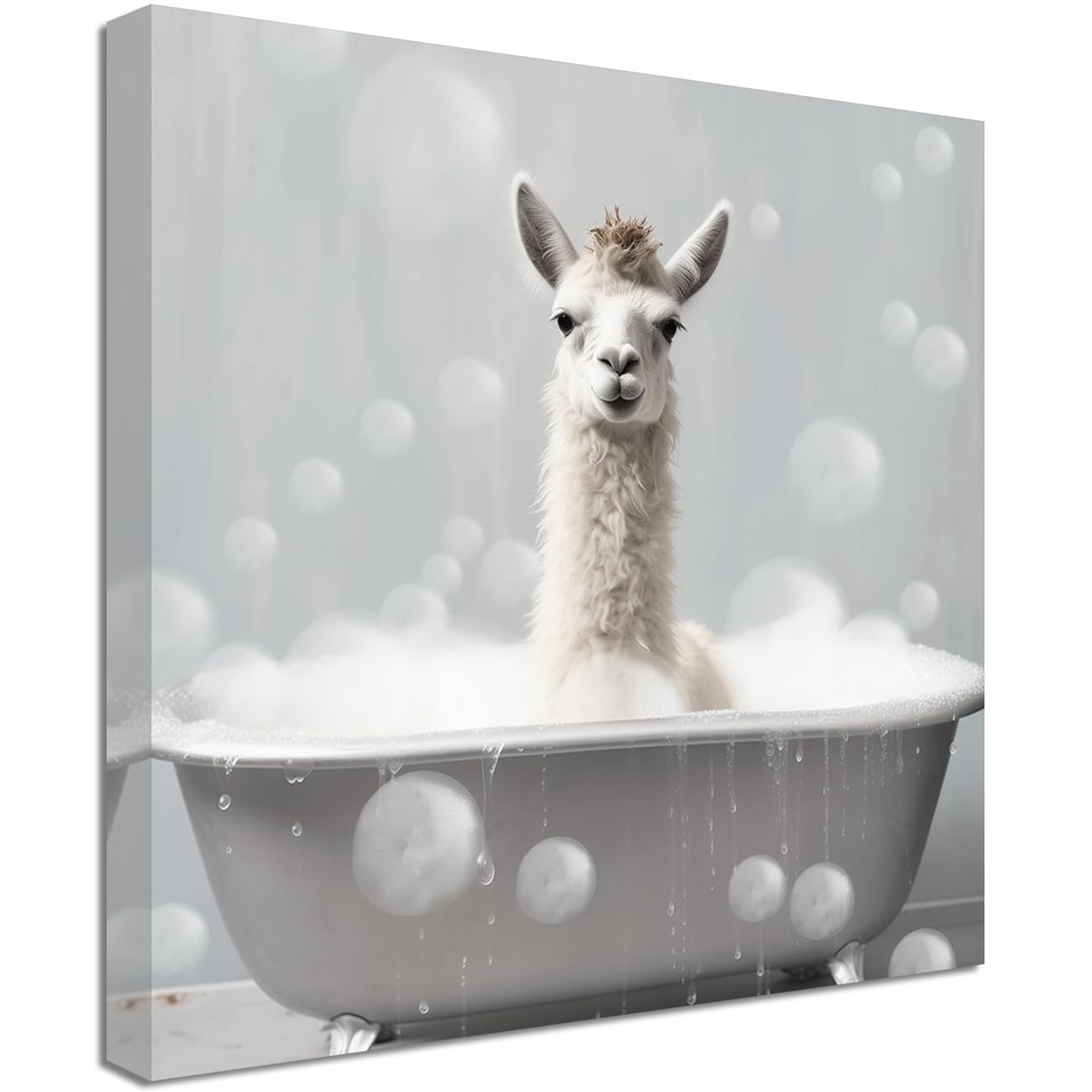LMYSXAOZ Bathroom Animal Canvas Wall Art Cute Alpacas in Bubble Bathtub Painting Funny Pictures Prints (Alpacas,20.00" x 20.00")