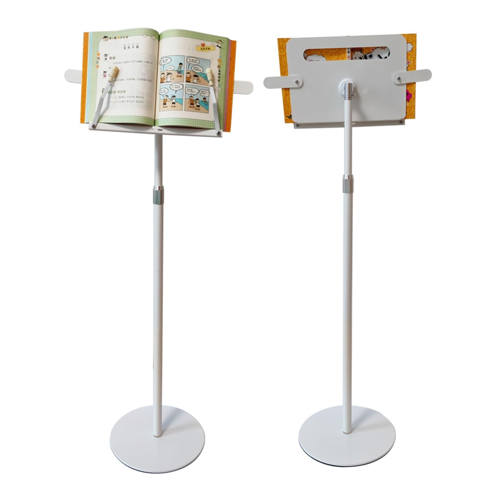 Leggio da Terra con fermapagine, Supporto per Libri 2 in 1, Altezza Regolabile 80-180 cm, Base Antiscivolo, per spartiti Musicali, leggii e Libri di Cucina (Bianco, 80-110 cm)