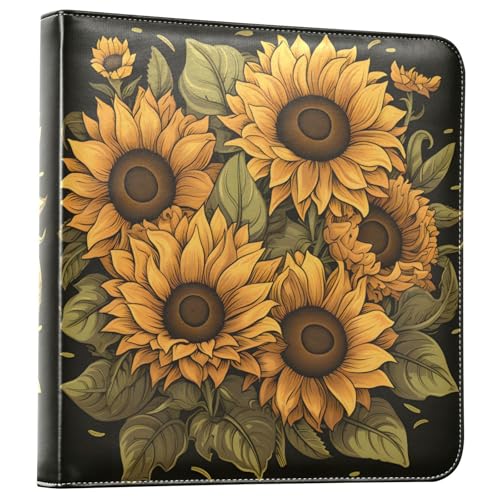 JIPONI Sunflowers3 Large Photo Album, DIY Leather Cover Scrapbook Albums for 4x6 5x7 6x8 Pictures, Self Adhesive Memory Book for Wedding, Baby, Family