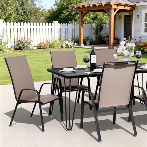Image of JEAREY Patio Dining Chairs Set of 4, Outdoor Stackable Dining Furniture Set, All Weather Dining Set for Garden, Backyard, Poolside, Lawn, Brown