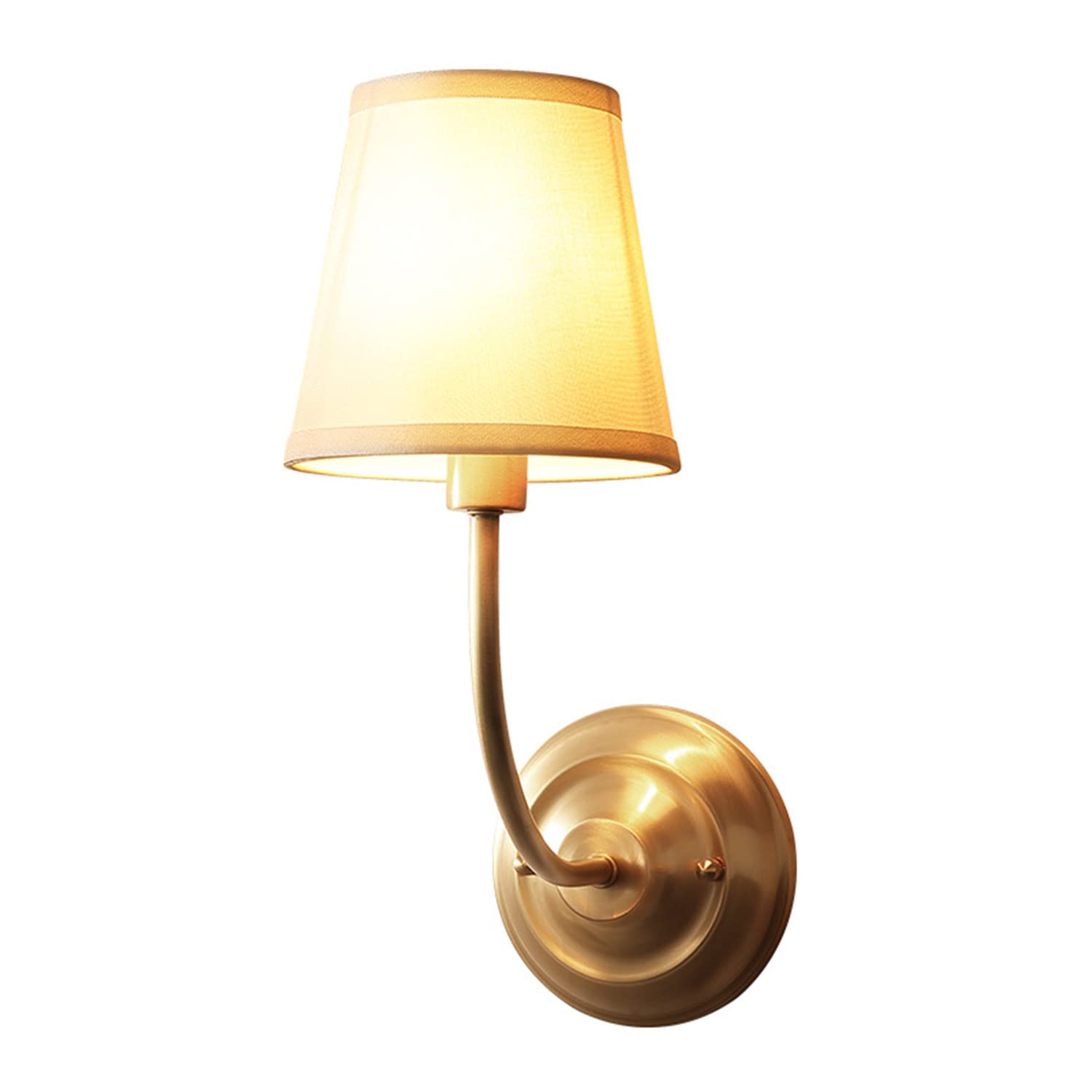 MESOVFCA Industrial Wall Sconces White Fabric Shade, Vintage Bathroom Wall Light Fixtures Decor for Bedroom Living Room, Brass Finish Sconces