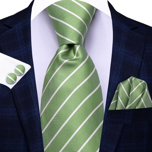 Image of Hi-Tie Paisley Floral Ties Set for Men Silk Mens Stripes Necktie Pocket Square Cufflinks Set Formal Business