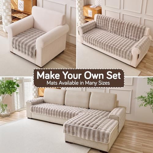 Image of HOKIPO 'FurHug' Premium Faux Rabbit Fur Sofa Cover Mats for L Shape and 1 /2 /3 Seater Sofa. Make Your Own Sofa Cover Set, Mat Length 90(D) x 60(L) cm, Latte Brown (NEW2-AR-5010-LCF)