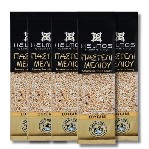 Helmos Pasteli - Barrita Suave de Sésamo de Miel Griega, Paquete de 5 x 75 g (Total: 375 g)