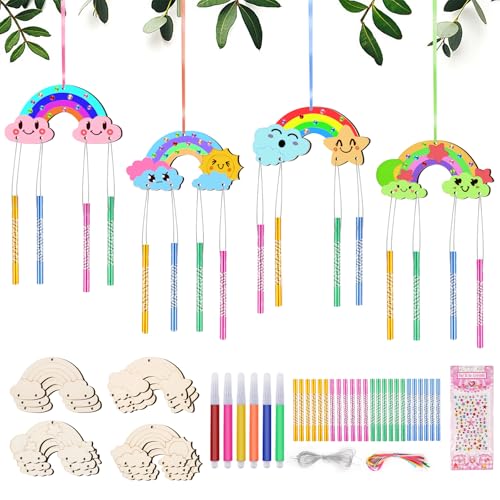 Moosono DIY Windspiel Bastelset Kinder DIY Holzanhänger Bastelset Holz Basteln Kindergeburtstag Geschenke Kreativsets Klangspiele für Frühling für Mädchen Jungen (Regenbogen)