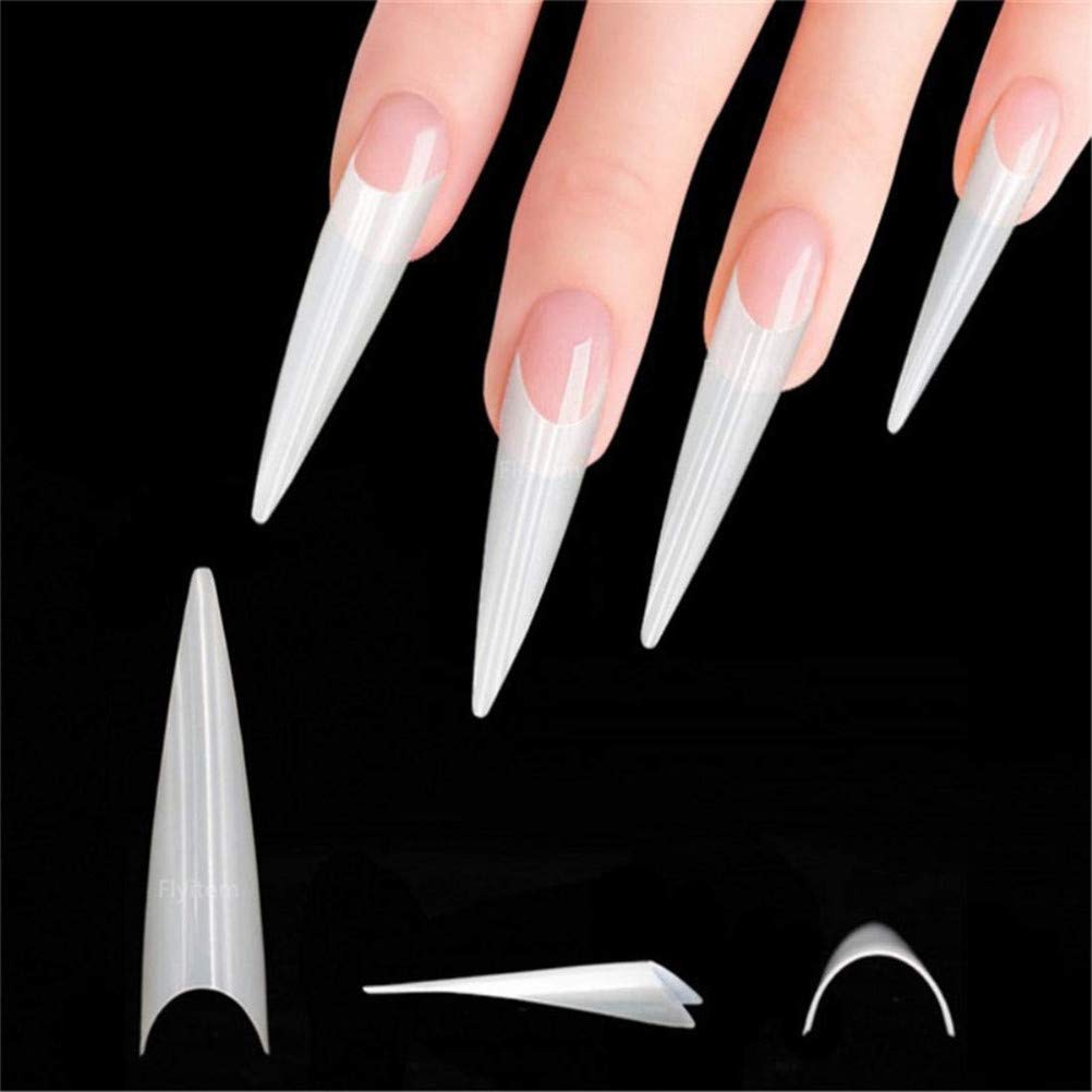 600pcs Acrylic Medium Long Stiletto Nail Tips Easy Coffin Nails Sharp False Nail Art Tips For Nails Salon (White)