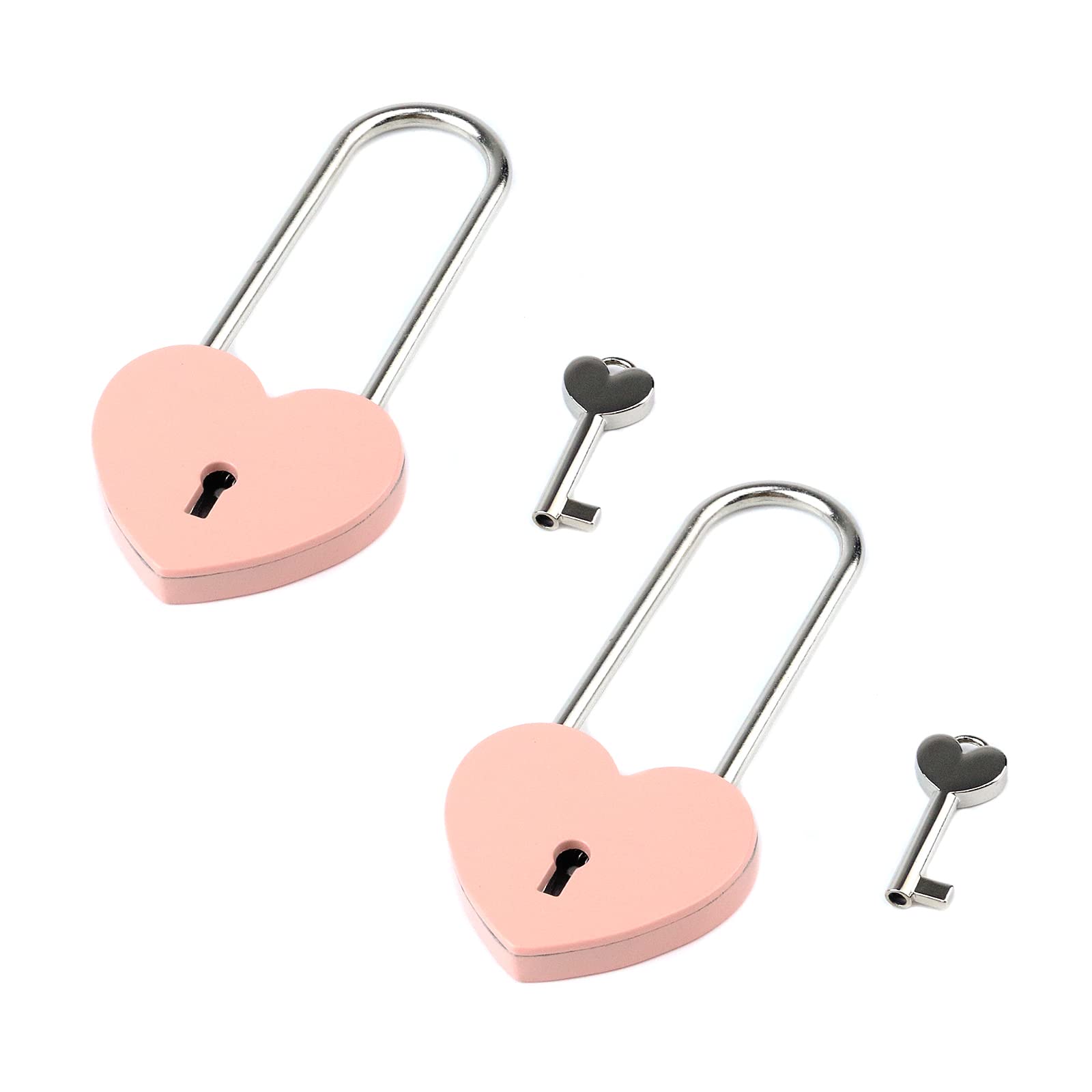 2 Packs Pink Locker Lock Heart Shaped Lock Cute Lock with Key Love Bridge Padlock for Jewelry Box Storage Box Diary Book Decor, Pink