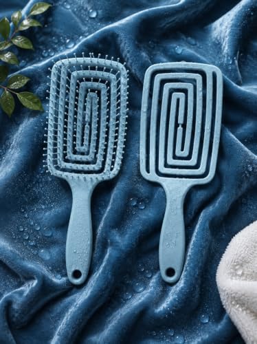 Image of Detangling Hair Brush with Flexible Nylon Bristles & Rounded Tips for Pain-Free Grooming, Anti Frizz Styling & Daily Use | Suitable for Wet & Dry Hair, Men & Women Scalp Friendly Salon Quality Pro Use (Blue)