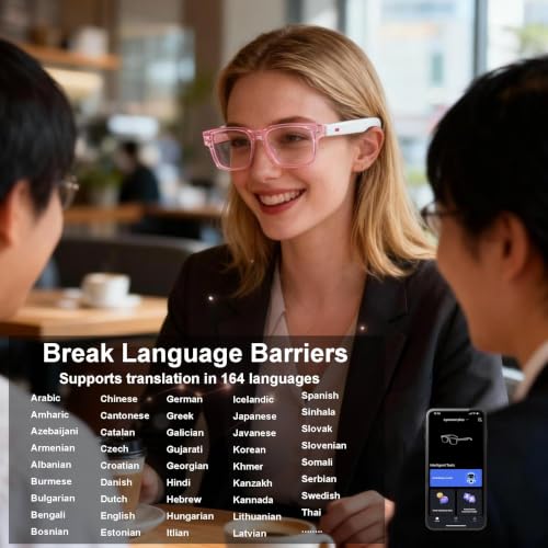 Image of AI Smart Glasses, Anti Blue Light Bluetooth Translation Glasses with 164 Hands-Free Calls & Audio Multifunctional Smart Sunglasses for Men Women Travel Trade Business (KL01-White-Color-Change-Lens)