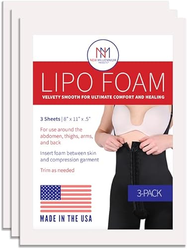 New Millennium 3 Pack Premium Lipo Foam Sheets for Post Surgery Lipo, Tummy Tuck, BBL Compression Garments and Ab Board, Super Soft for Ultimate Comfort, 8 inches x 11 inches, Made in USA