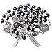 HanlinCC 6mm Hematite Stone Black Beads Catholic Saint Benedict Rosary Necklace for Men and Boy with St.Benedict Center Piece and Crucifix with Metal Gift Box