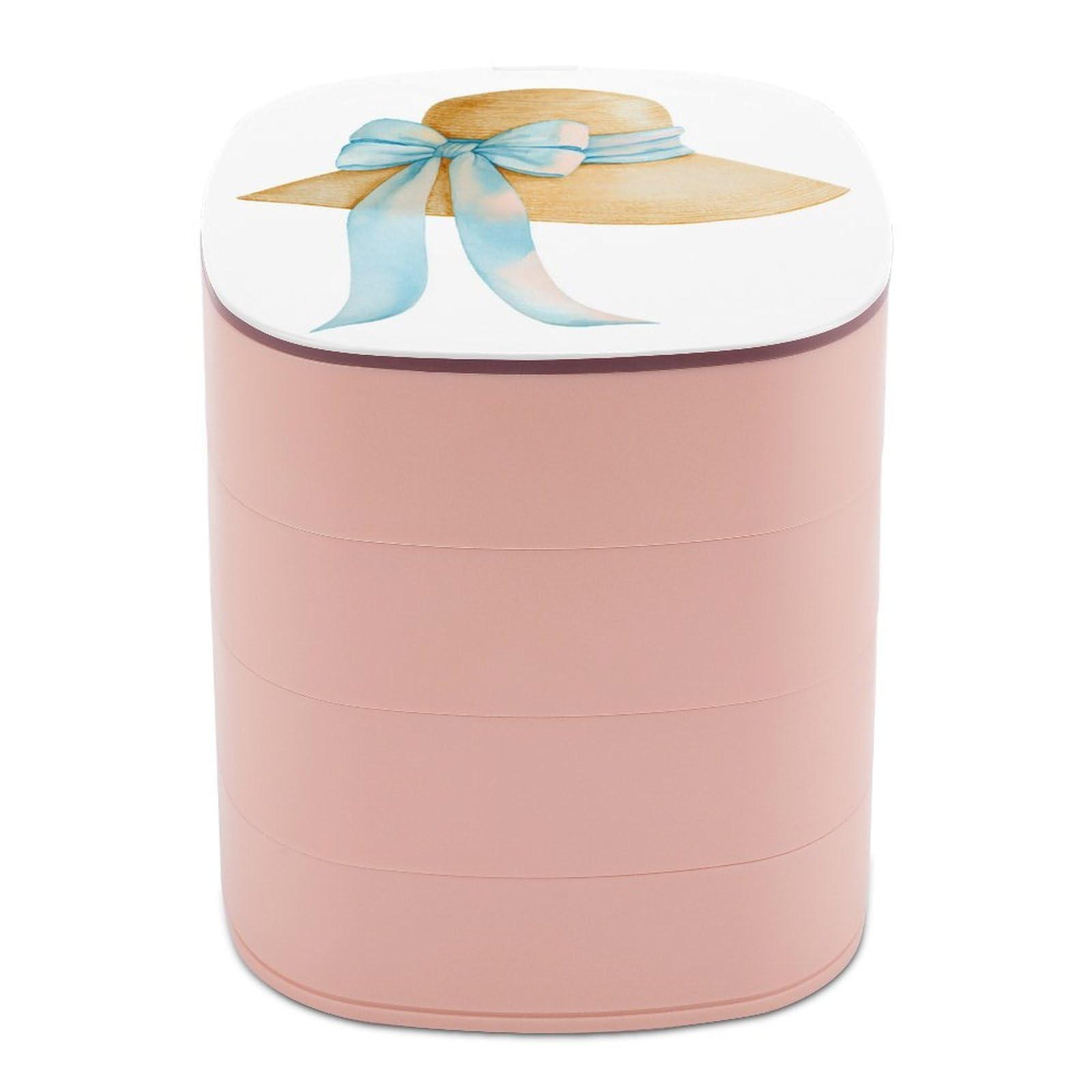 Jubonexis Elegant Straw Sun Hat with Soft Blue Ribbon Jewelry Boxes for Women, Earring Holder Organizer Rotating Jewelry Organizer for Necklaces Bracelets Ring
