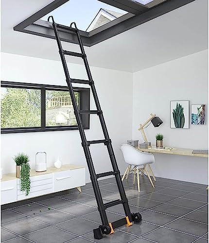 Multi-Purpose Folding Aluminium Ladder for Roof, RV, Loft Bed - Extendable 5.5m/2.7m Attic Ladder with Hook (11.5ft) - Ideal for Home & Outdoor Use