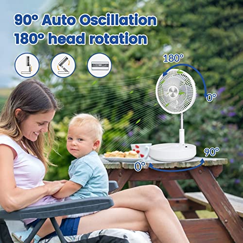 Primevolve 10 Inch Oscillating Fan With Remote, Battery Operated Fan Adjustable Height, Usb Rechargeable- 4 Speeds, 8H Timer Setting For Bedroom Home Office Outdoor Camping Tent Travel, White #TOP2