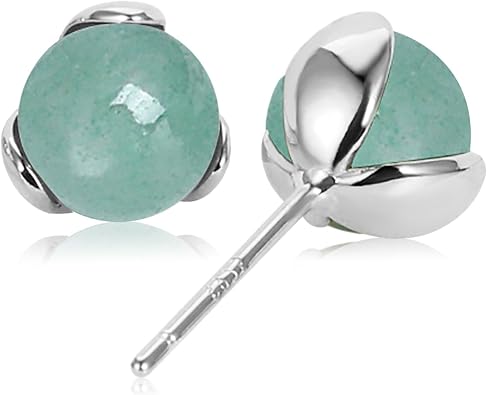 Green Jade Sterling Silver Stud Earrings, Good Luck Earrings Gift for Birthday Anniversary Christmas
