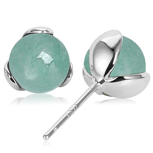 Petal Jade Stud Earrings Handmade Leaf Green Jade Earrings Stud, Sterling Silver Earrings Studs, St.Patrick's Day Ear Stud Gift for Birthday