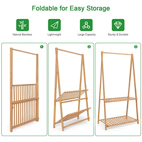Jotsport Small Clothes Rack Kids Dress Up Storage For Playroom, Toddlers Bedroom, Bamboo Child Garment Rack With 2 Tier Storage Shelf, Kids Clothing Rack Costumes Organizer #TOP5