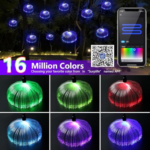 Image of AZIMOM Smart 10pcs Fiber Optic Jellyfish Lamp 32.8ft APP Control Timing Music Sync RGBW Colorful IP67 Waterproof Outdoor Fairy Hanging String Light Garden Trees Christmas Party Wedding Ceiling Decor