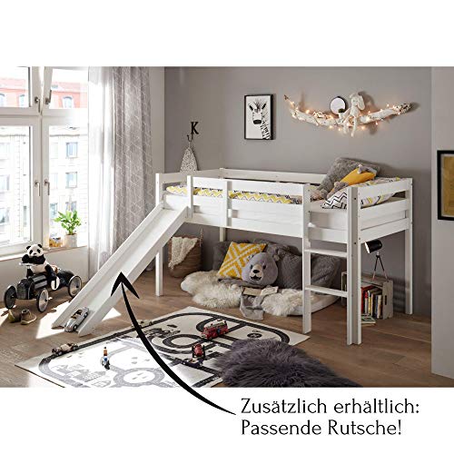 Stella Trading KENI Lit Mezzanine avec échelle et Surface de Couchage 90 x 200 cm – Lit superposé pour Enfant en pin Massif, Blanc, 97 x 113 x 207 cm (l x H x P)