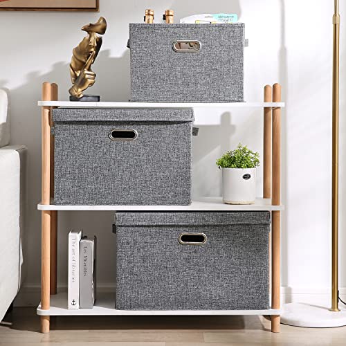 Image of HOKIPO Polyester Multipurpose Storage Bins With Lid For Cupboard, Home And Office, Grey, Extra Large, Pack Of 1 (Ar4369-Xl)