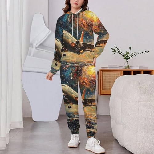 Boys Girls Clothes Outfits 2 Piece Long Sleeve Hoodie Pants Kid Sweatpants, Airplane Galaxy Universe2