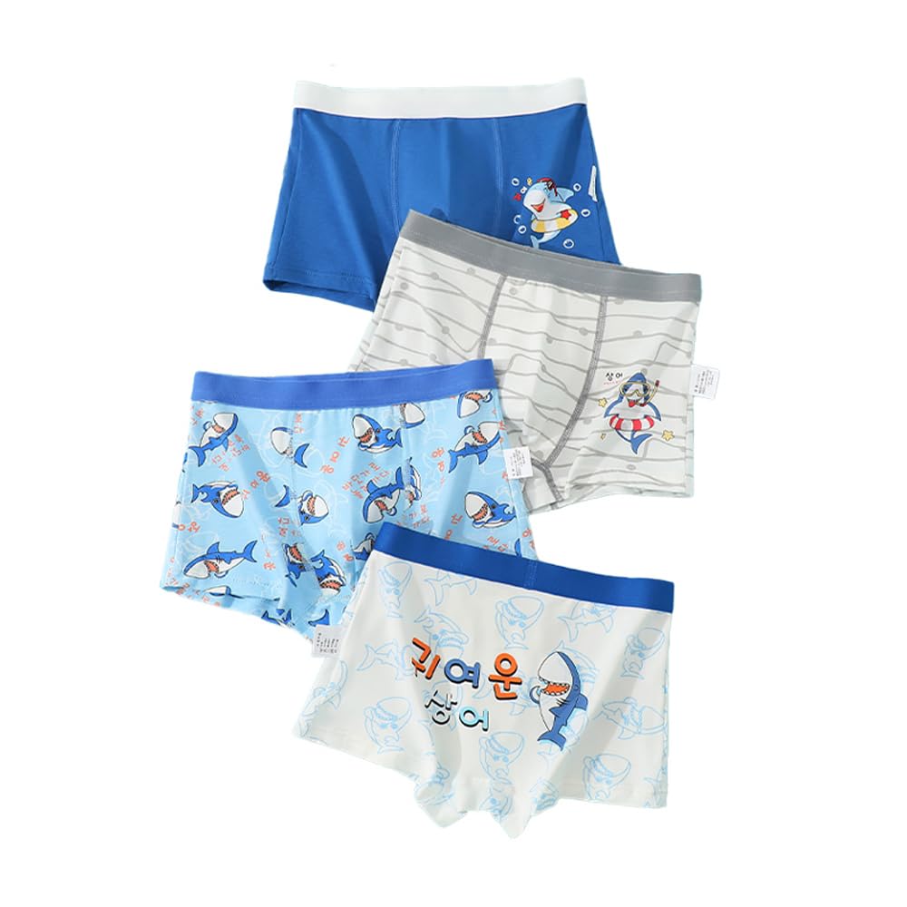 4-Pack Cotton Flex Waistband Shark Breathable Boy Underwear Boxer Briefs 3-10 Years