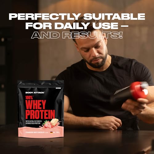 Body Attack 100% Whey Protein Natural - 900 g - Made in Germany - Extra cremiges Eiweißpulver mit Hydrolysat & BCAA´s, unterstützt Muskelaufbau und Diäten - Für Sportler & Athleten